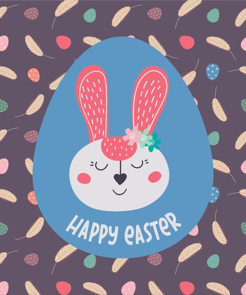 Happy Easter. Greeting card with Easter bunny and eggs. The Easter bunny. Vector illustration. Easter design, printing, postcards, stickers, invitations