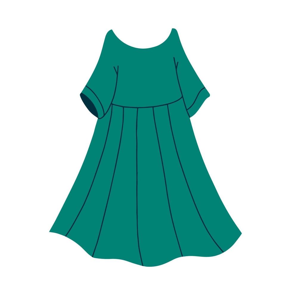 vestido de verano de mujer verde. Ilustración de dibujos animados plano de vector. ilustración vectorial vector