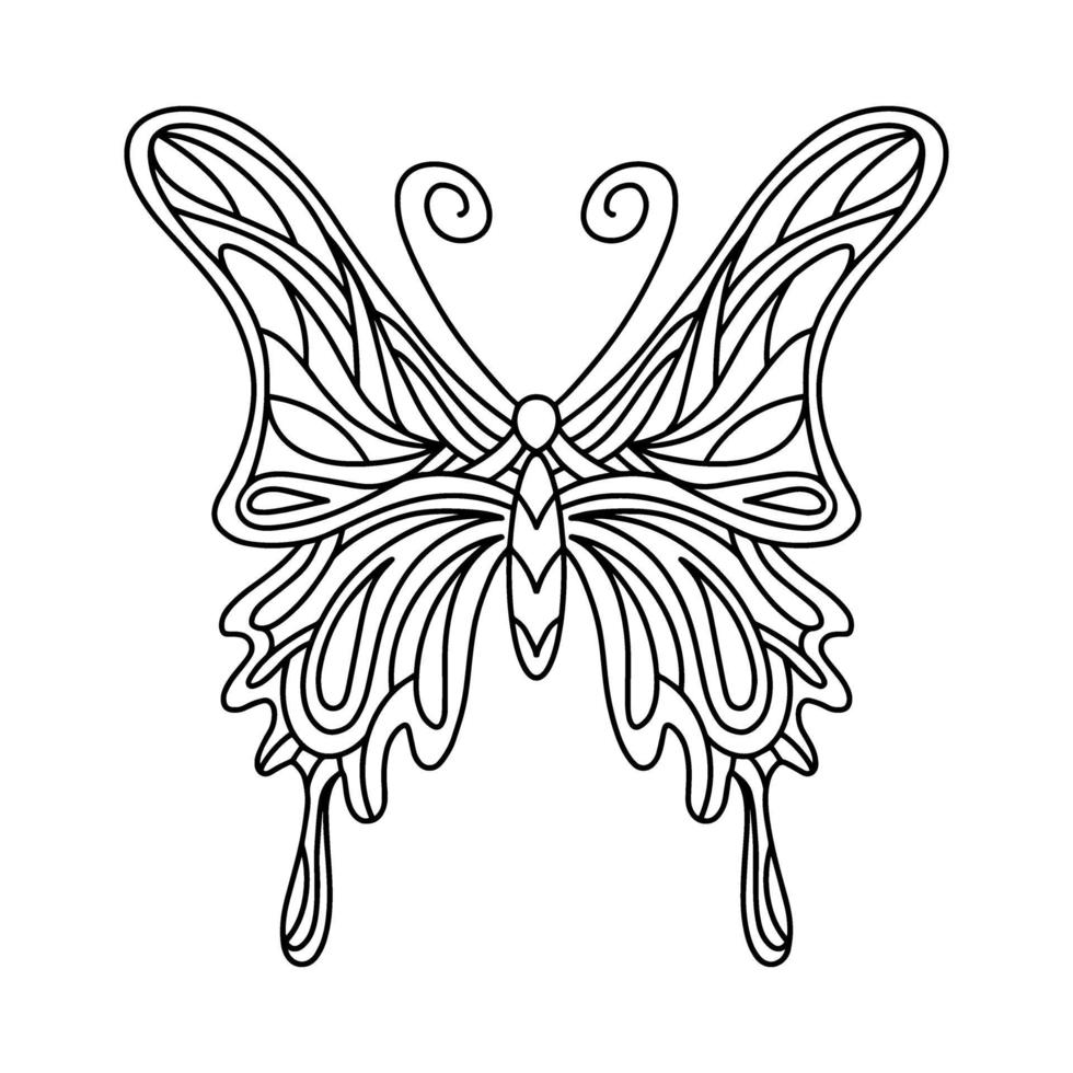 Butterfly coloring book. Linear illustration of a butterfly. The mandala insect. Vector illustration