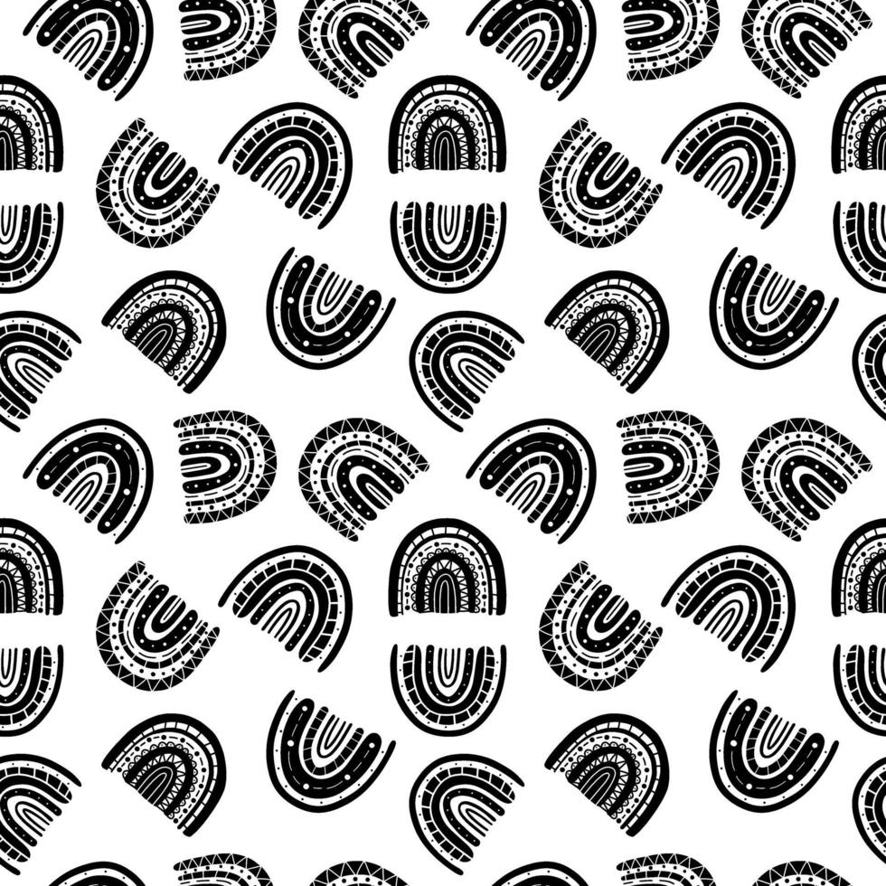 Rainbow black and white pattern. Black rainbow pattern. Hand-drawn vector illustration in a minimalistic Scandinavian style