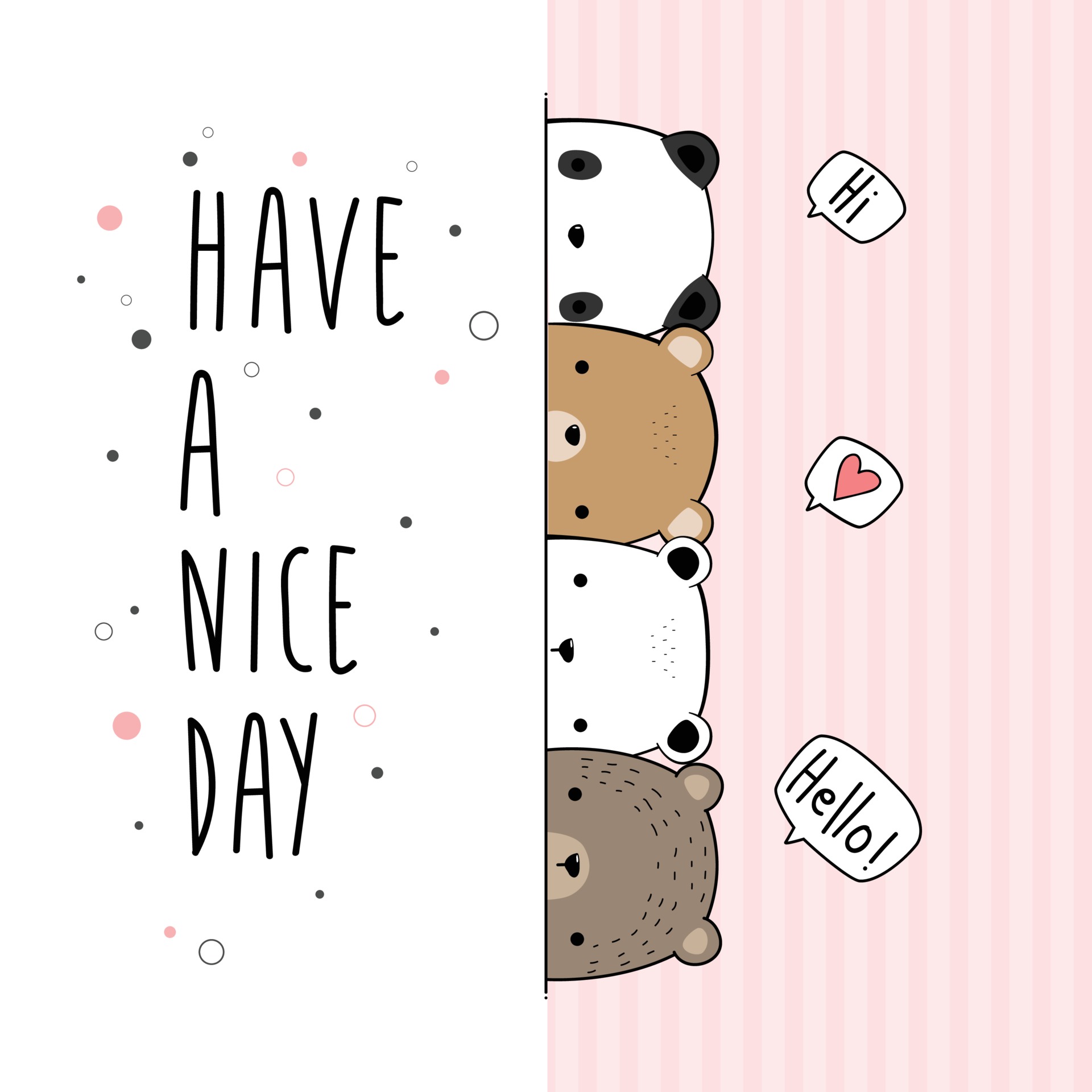 Cute polar bear teddy bear and panda greeting cartoon doodle background ...