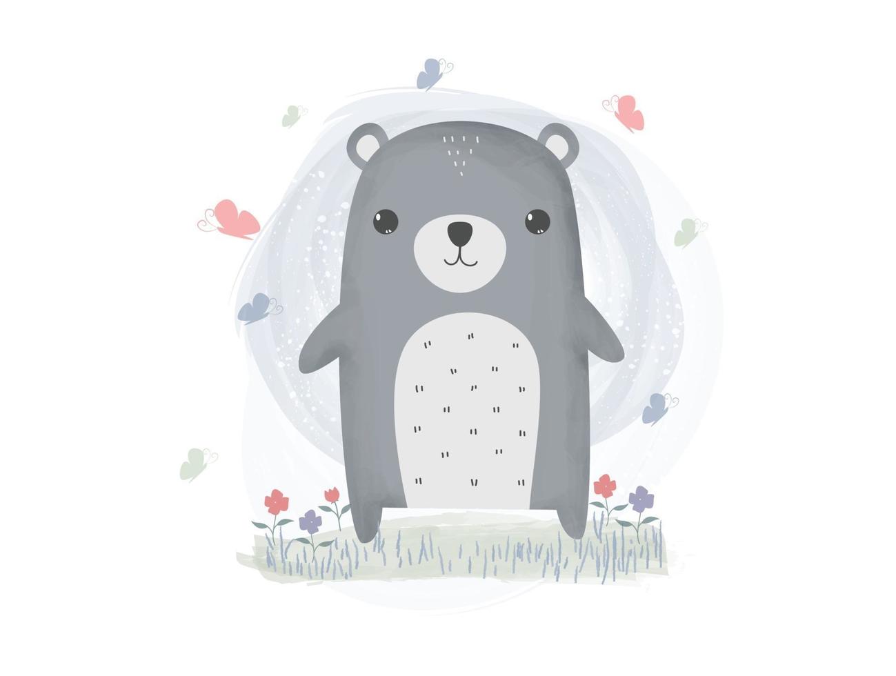 lindo oso de peluche estilo de color de agua de dibujos animados vector