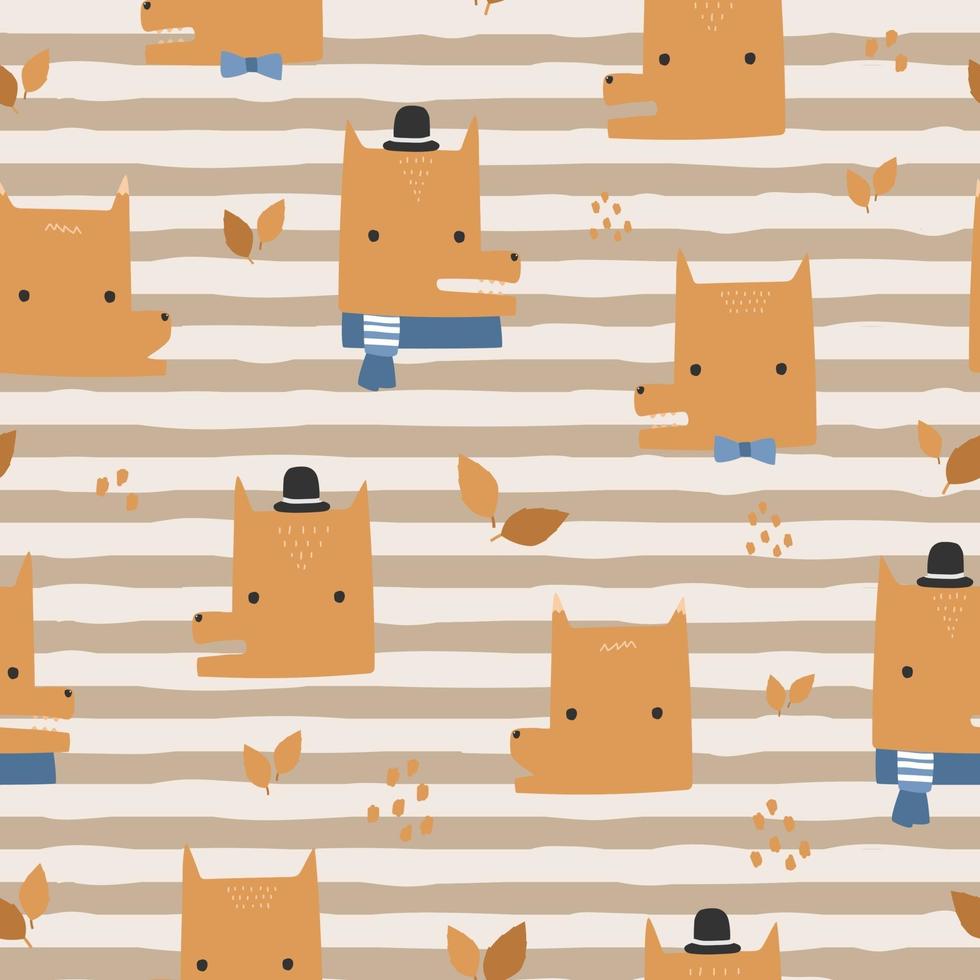Cute fox head cartoon doodle seamless pattern vector