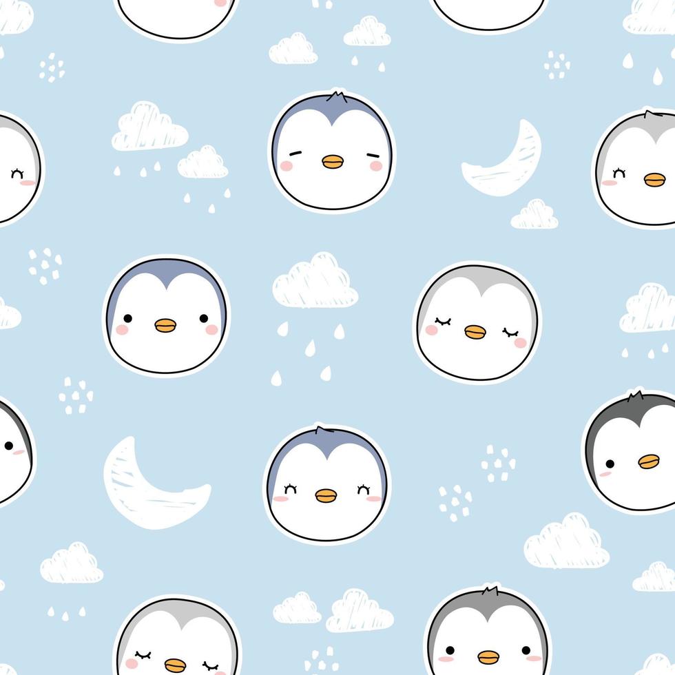 Cute penguin head cartoon doodle seamless pattern vector