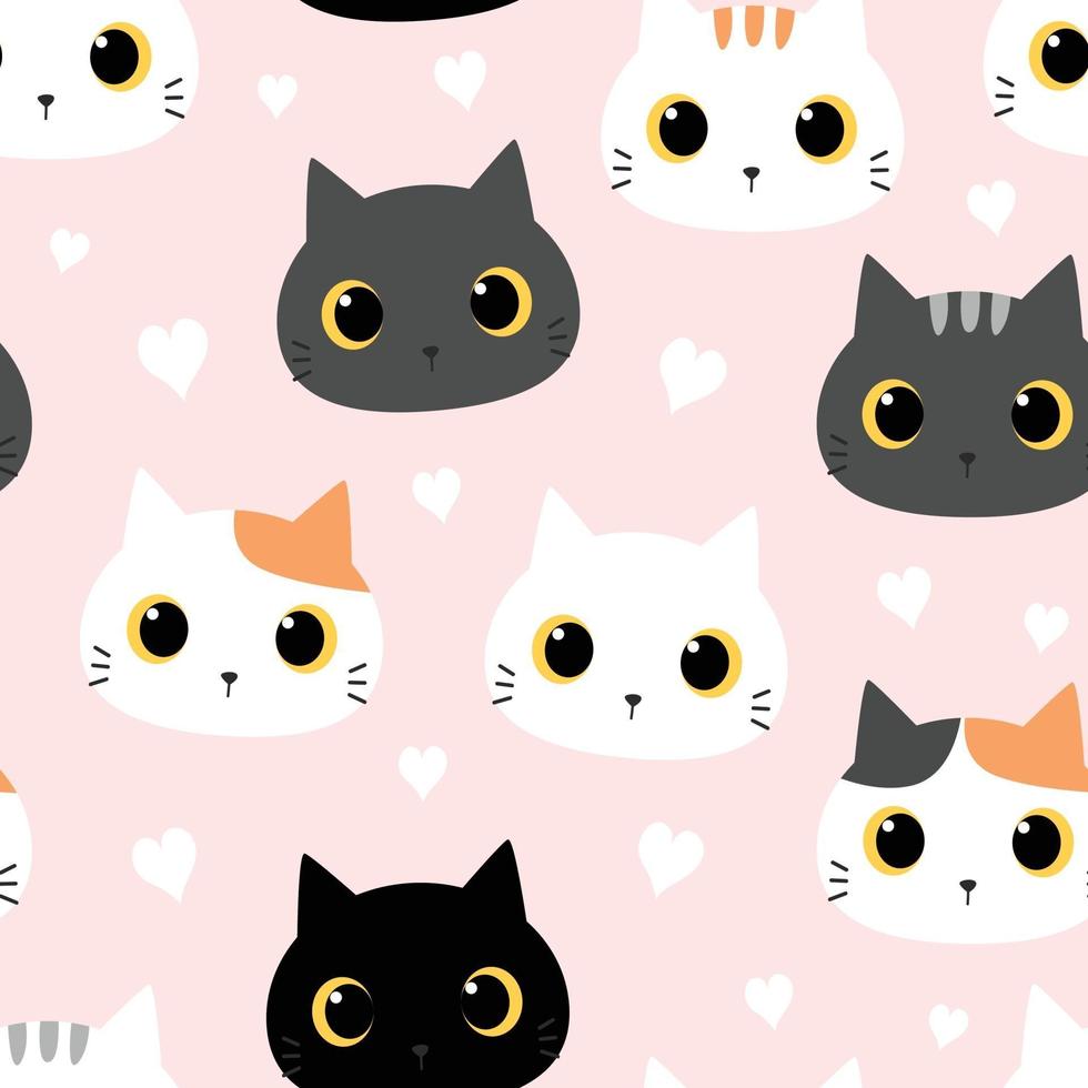 Cute cat kitten head cartoon doodle seamless pattern vector