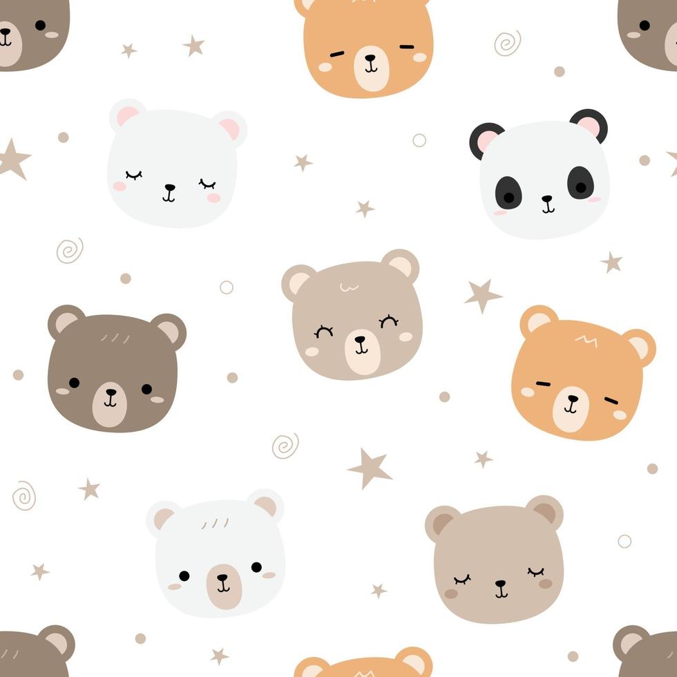 Cute teddy bear polar bear and panda cartoon doodle seamless pattern vector