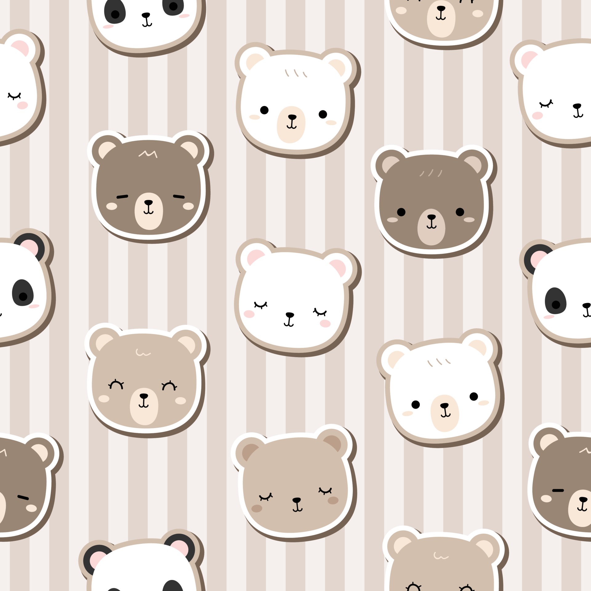 Cute teddy bear polar bear and panda cartoon doodle seamless pattern