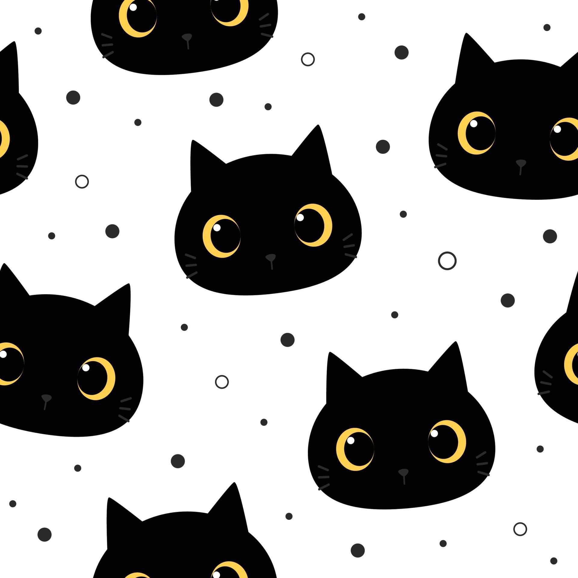 Cute black cat kitten head cartoon seamless pattern 2266214 Vector Art