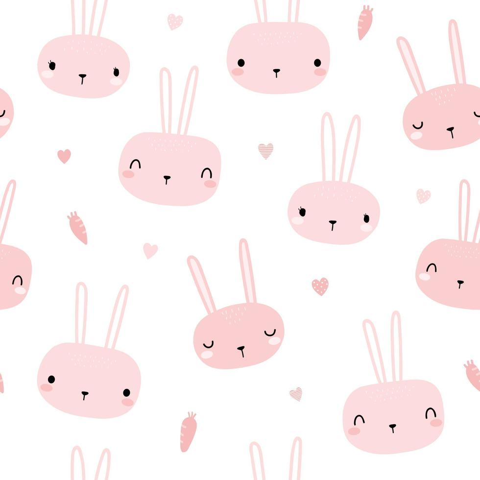Cute pink rabbit bunny head cartoon seamless pattern vector