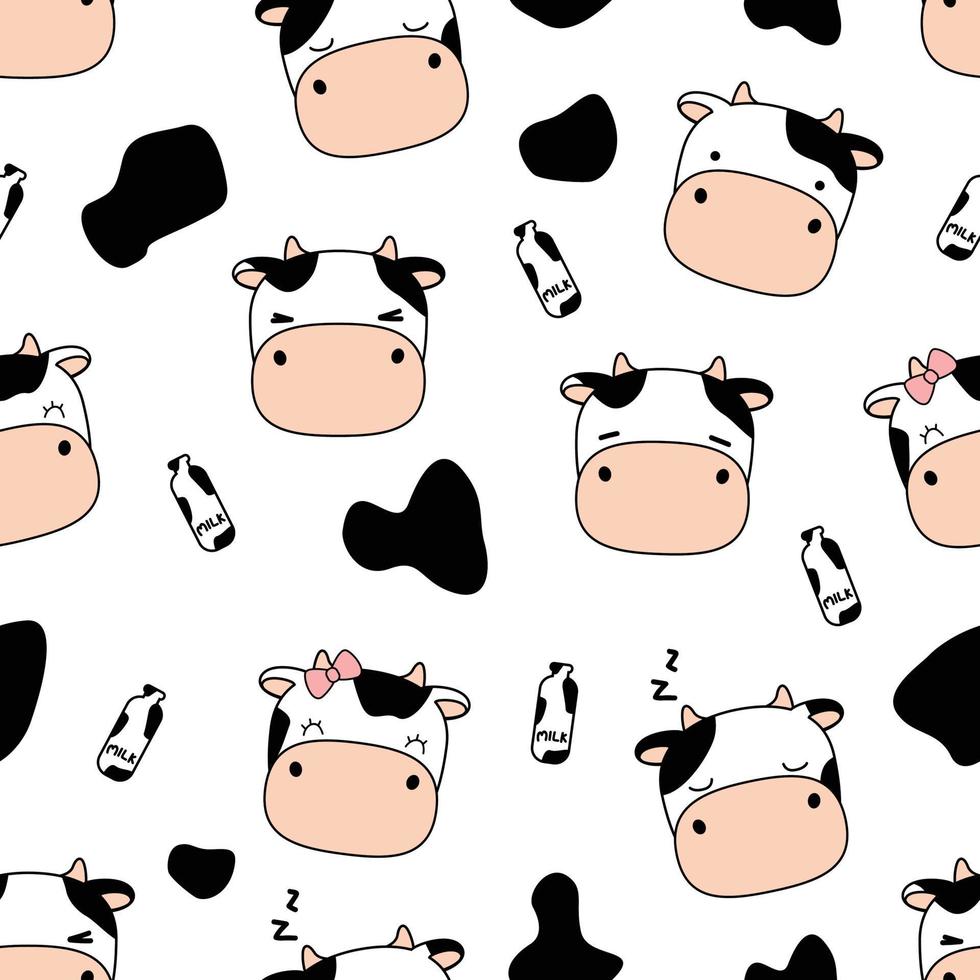 Cute cow and milk cartoon doodle seamless pattern vector