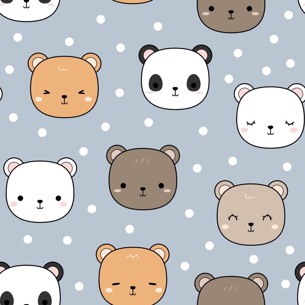 Cute teddy bear polar bear and panda cartoon doodle seamless pattern vector