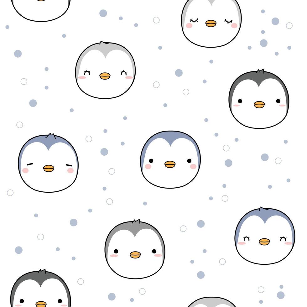 Cute chubby penguin head cartoon doodle seamless pattern vector