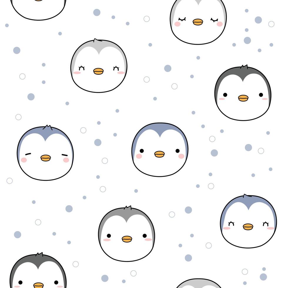 Cute chubby penguin head cartoon doodle seamless pattern vector