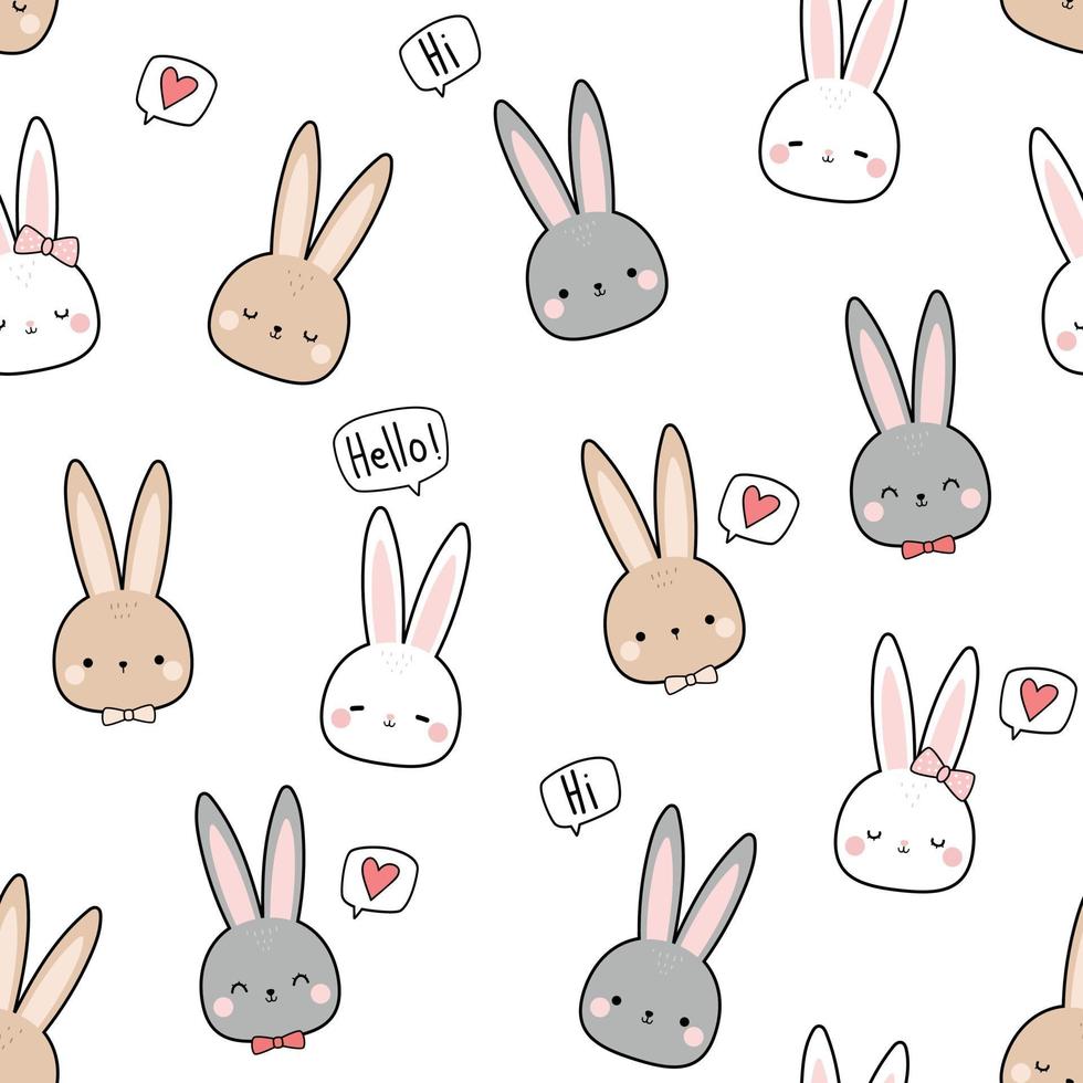 Cute rabbit bunny head cartoon doodle seamless pattern vector