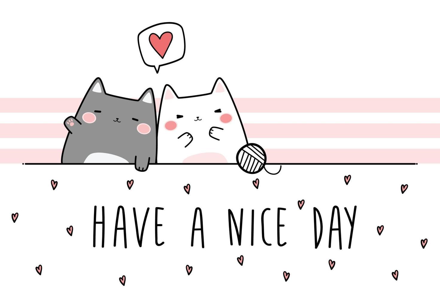 Cute chubby cat kitten couple greeting cartoon doodle vector