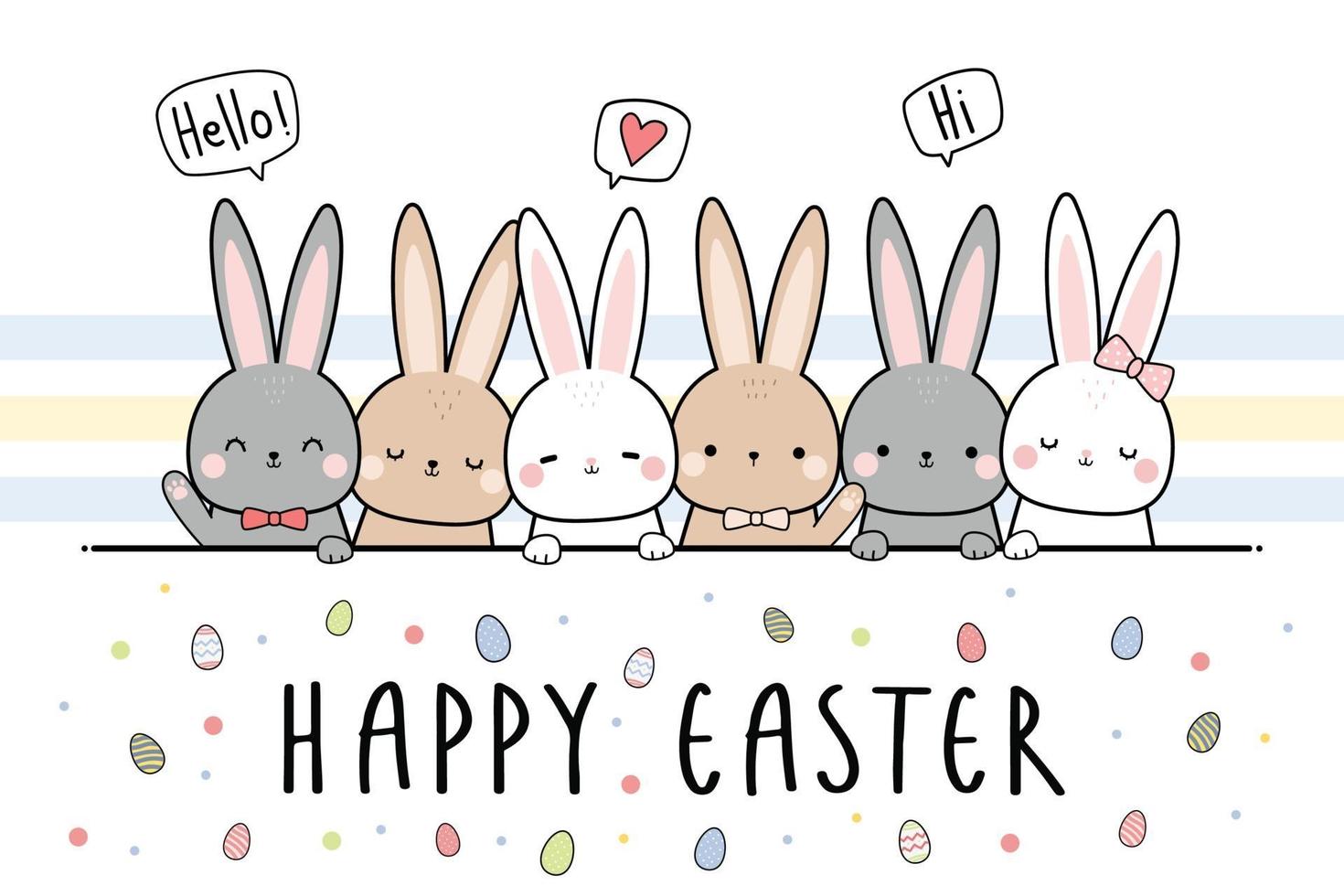 Cute rabbit bunny greeting happy easter cartoon doodle vector