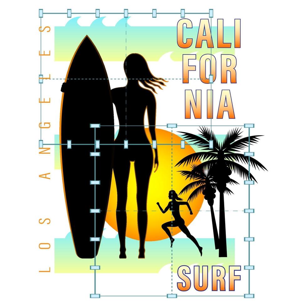 camiseta california surf girl silueta estampada vector