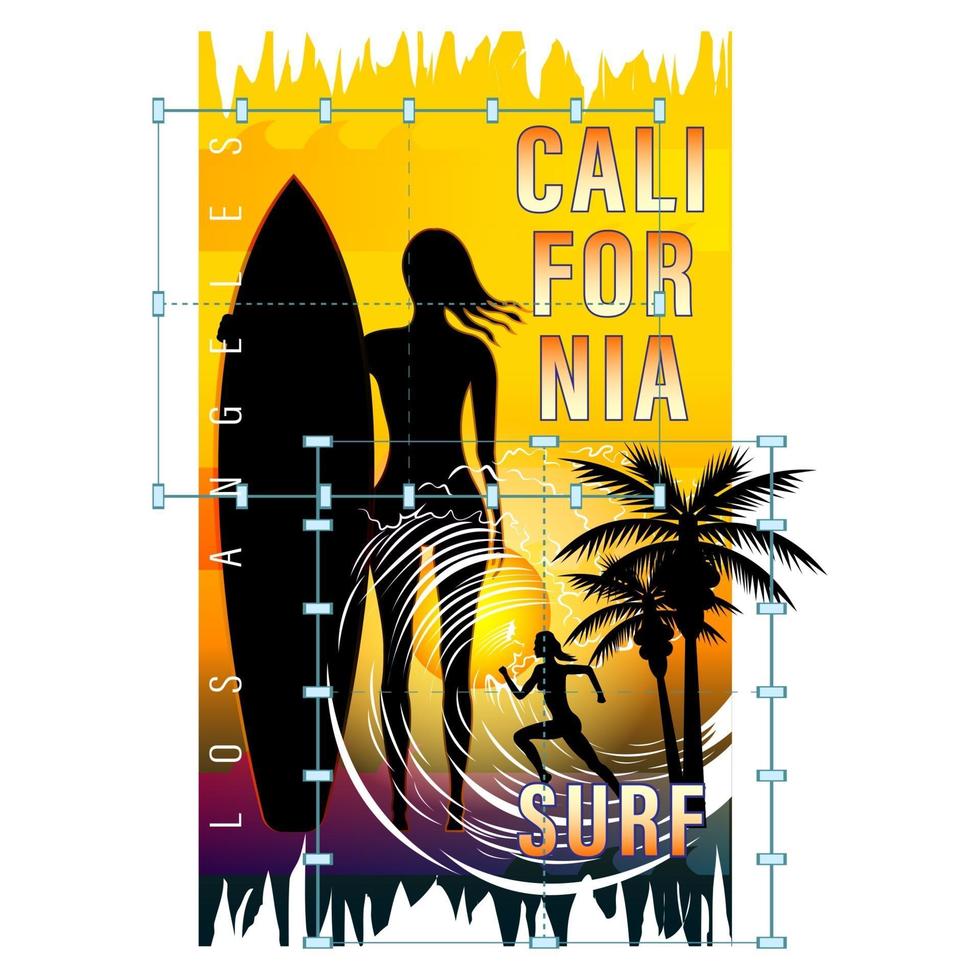 California Surf Girl Silhouette Print Shirt vector