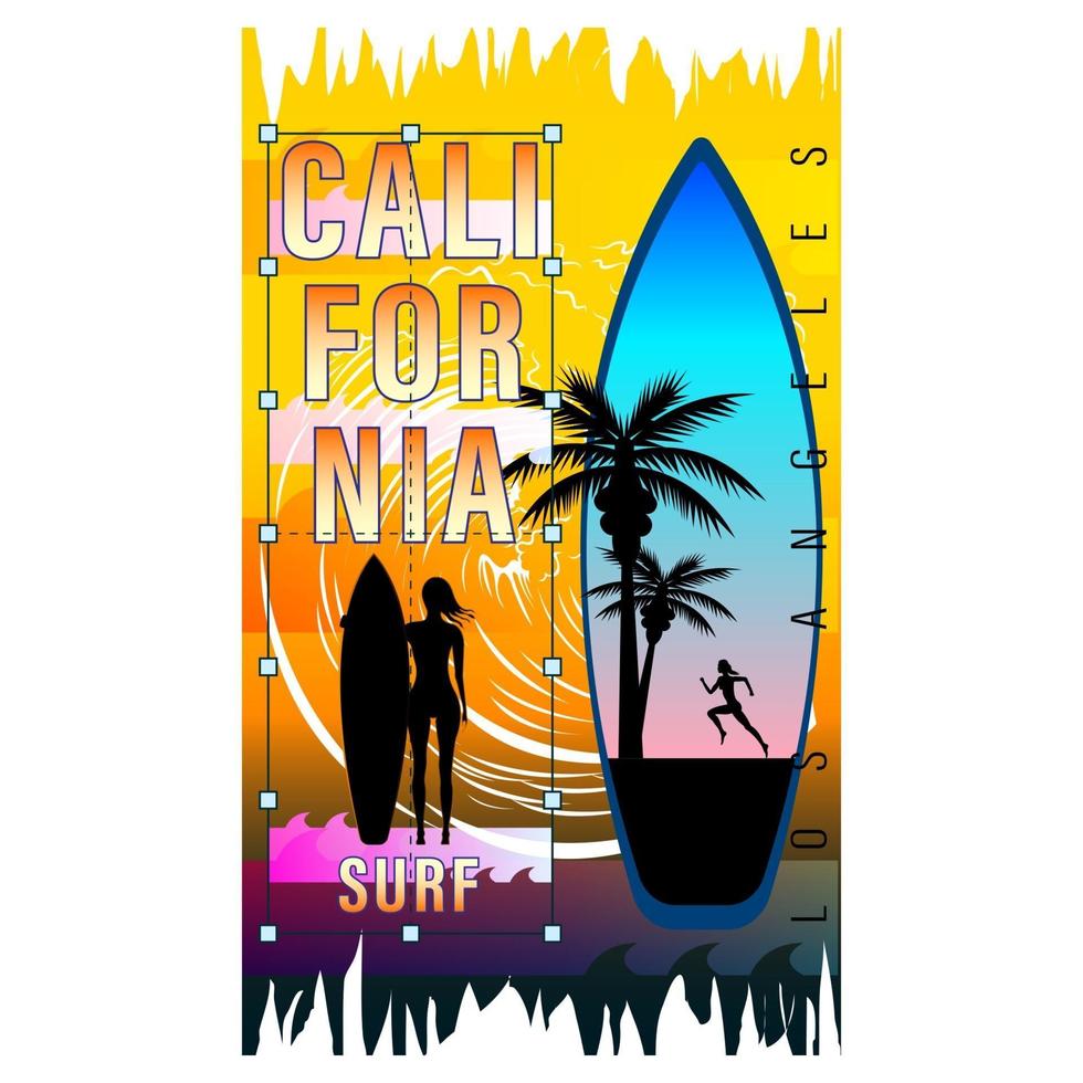 camiseta california surf mujer silueta estampada vector
