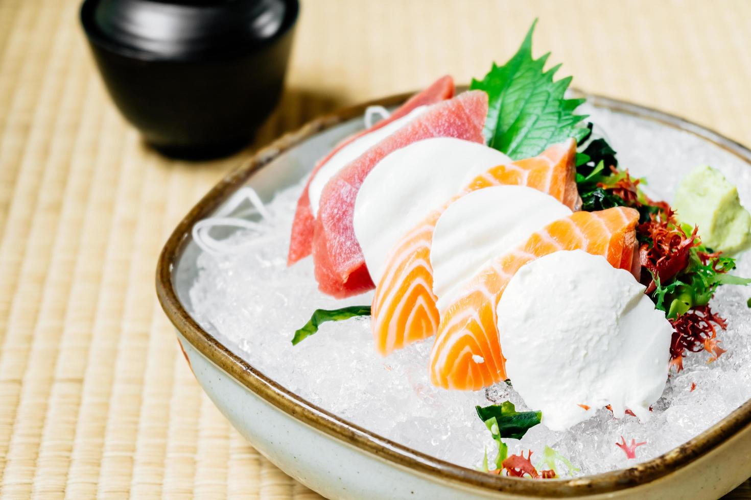 Raw and fresh sashimi set with salmon and tuna fish meat photo