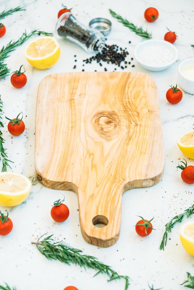 Empty wooden cutting board photo