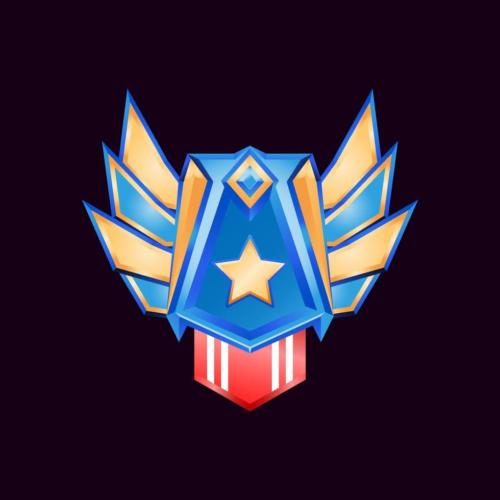 Game ui glossy golden diamond rank badge medals with wings and star vector