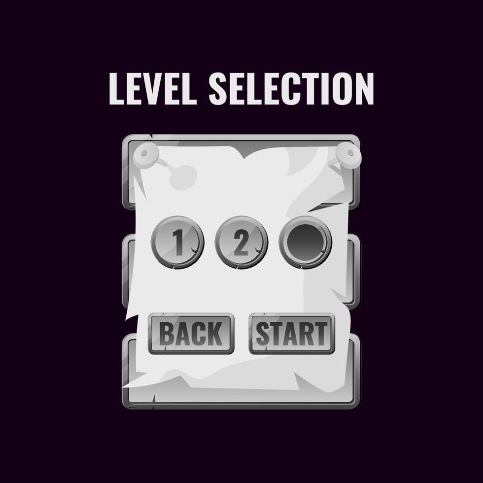 Stone paper game ui level selection interface. vector