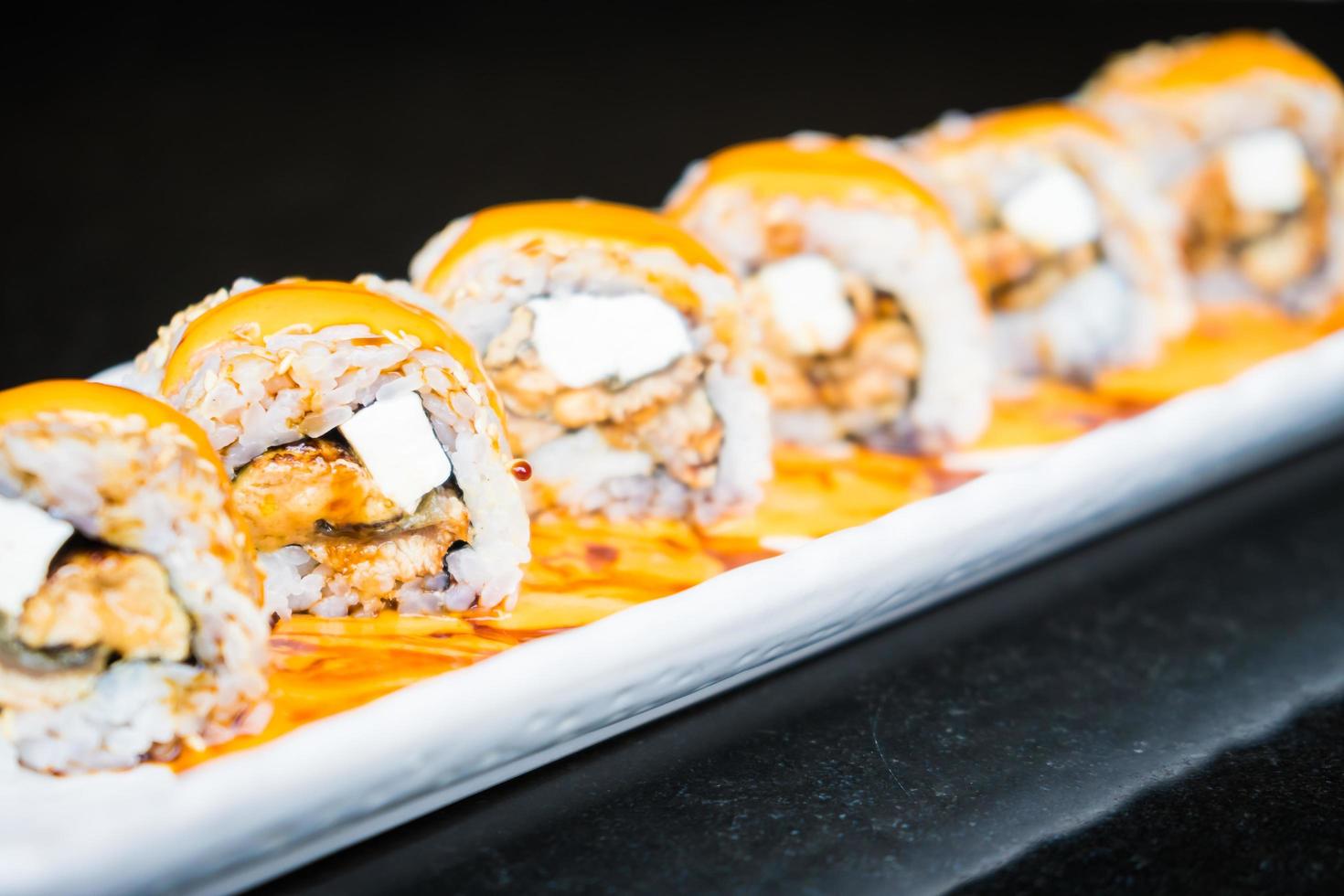 Eel sushi roll maki with cheese photo