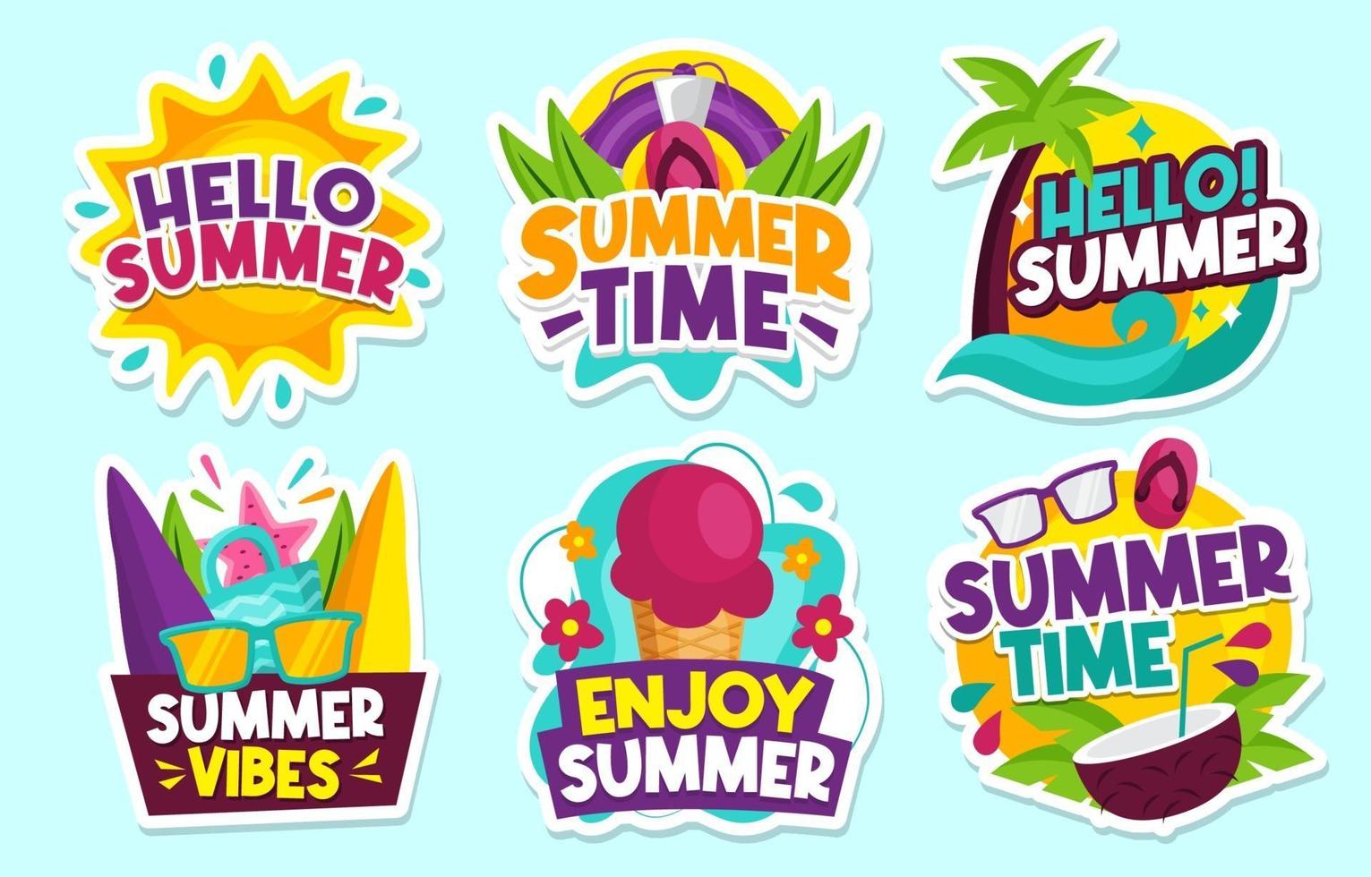Colorful Summer Sticker Collection vector