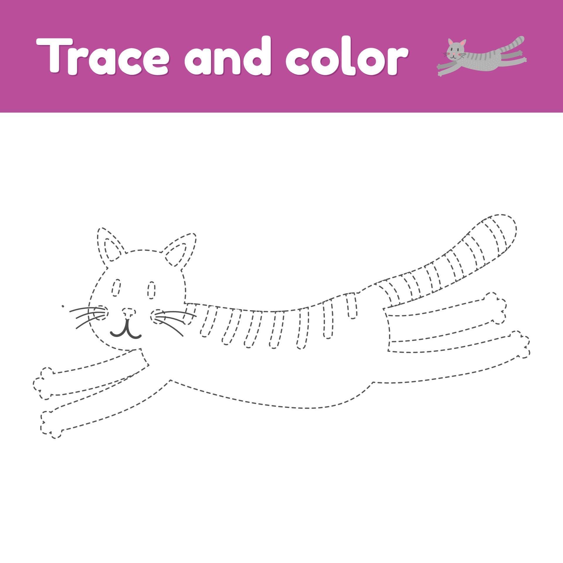 Coloring book with cute animal cat. For kids kindergarten, preschool