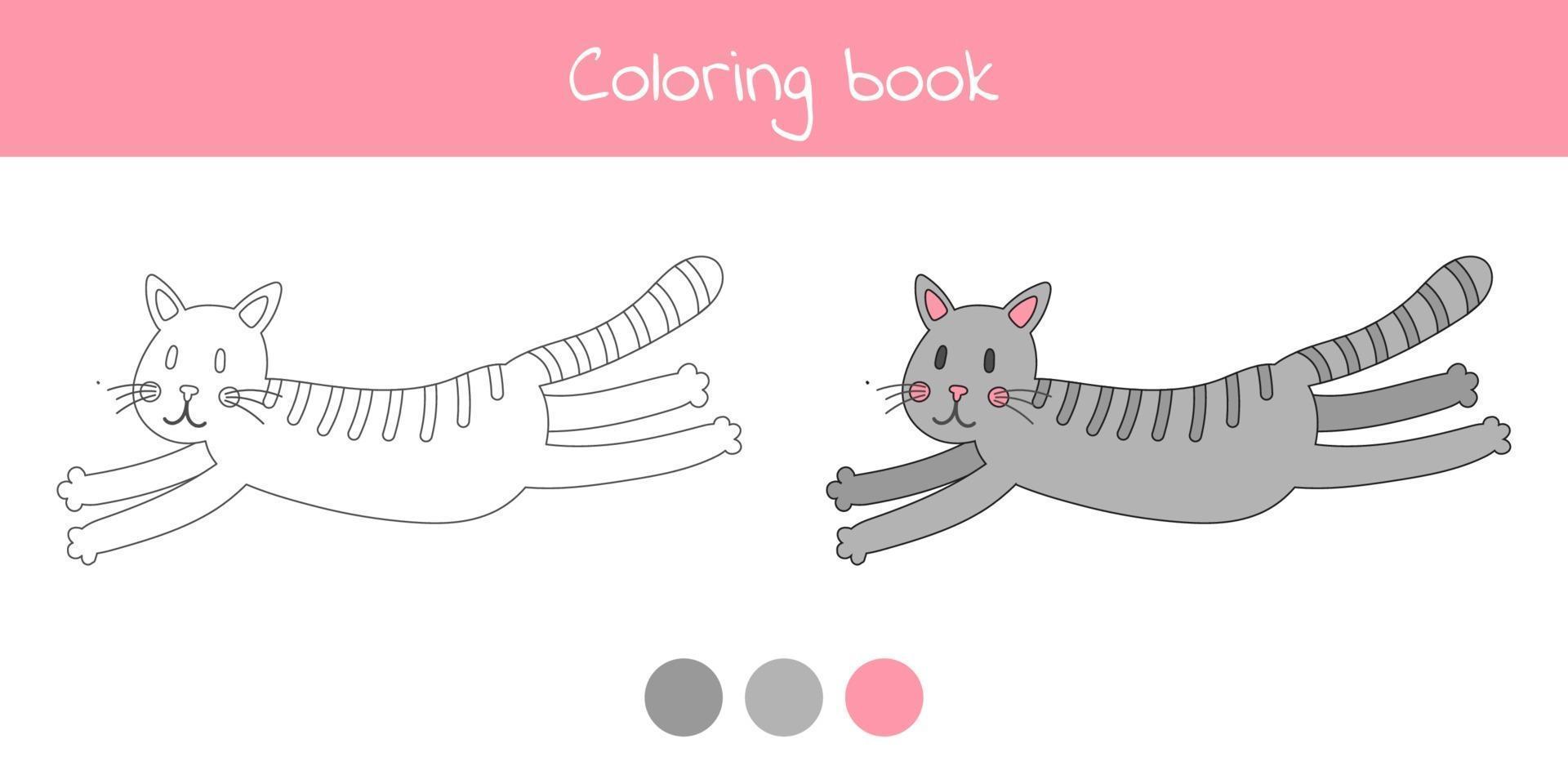 Coloring book with cute cat animal. For kids kindergarten, preschool and school age. vector
