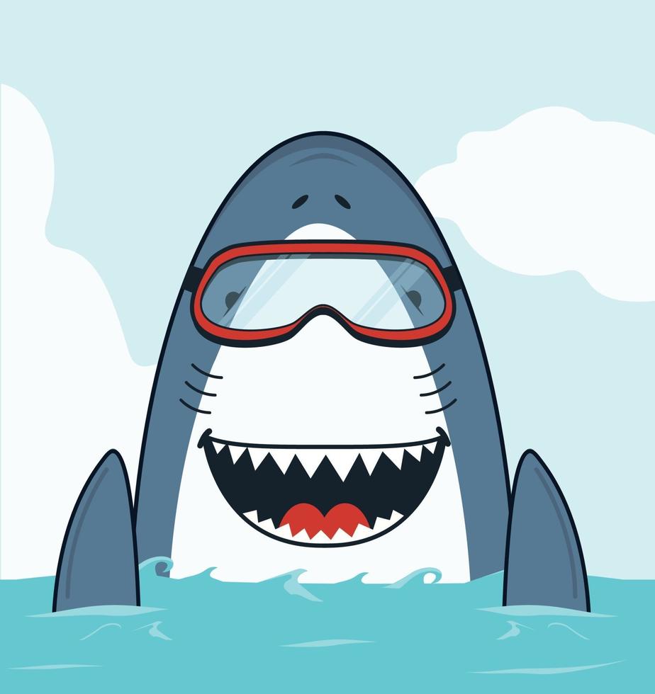 Cute open mouth Shark swimming flat vector