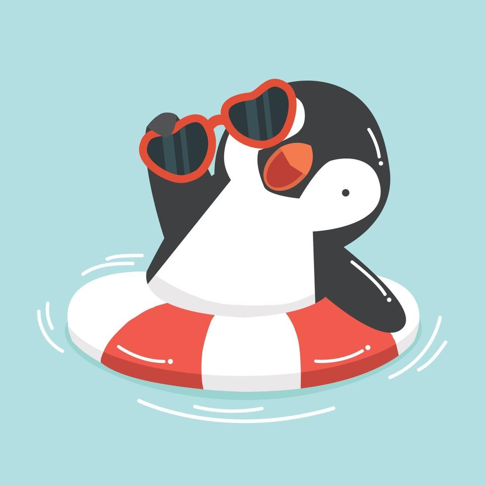 Cute Penguin swimming inflatable ring vector