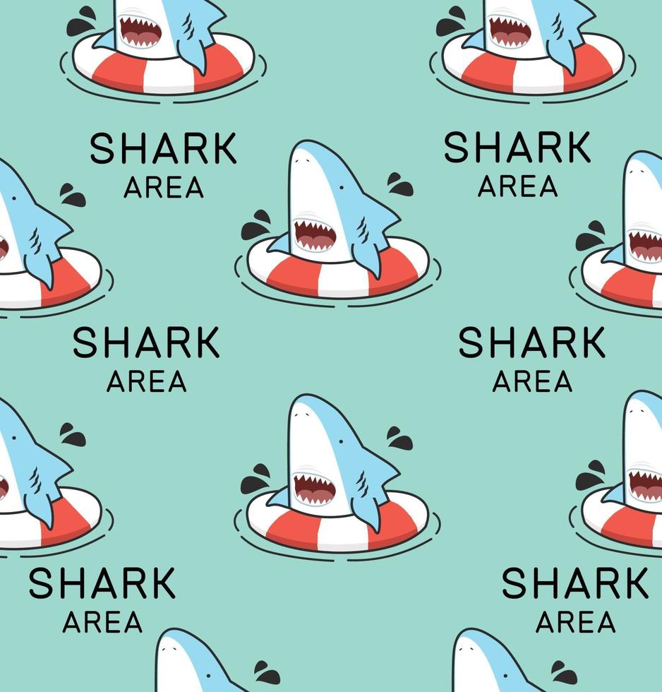 Cute open mouth shark with inflatable ring seamless pattern vector