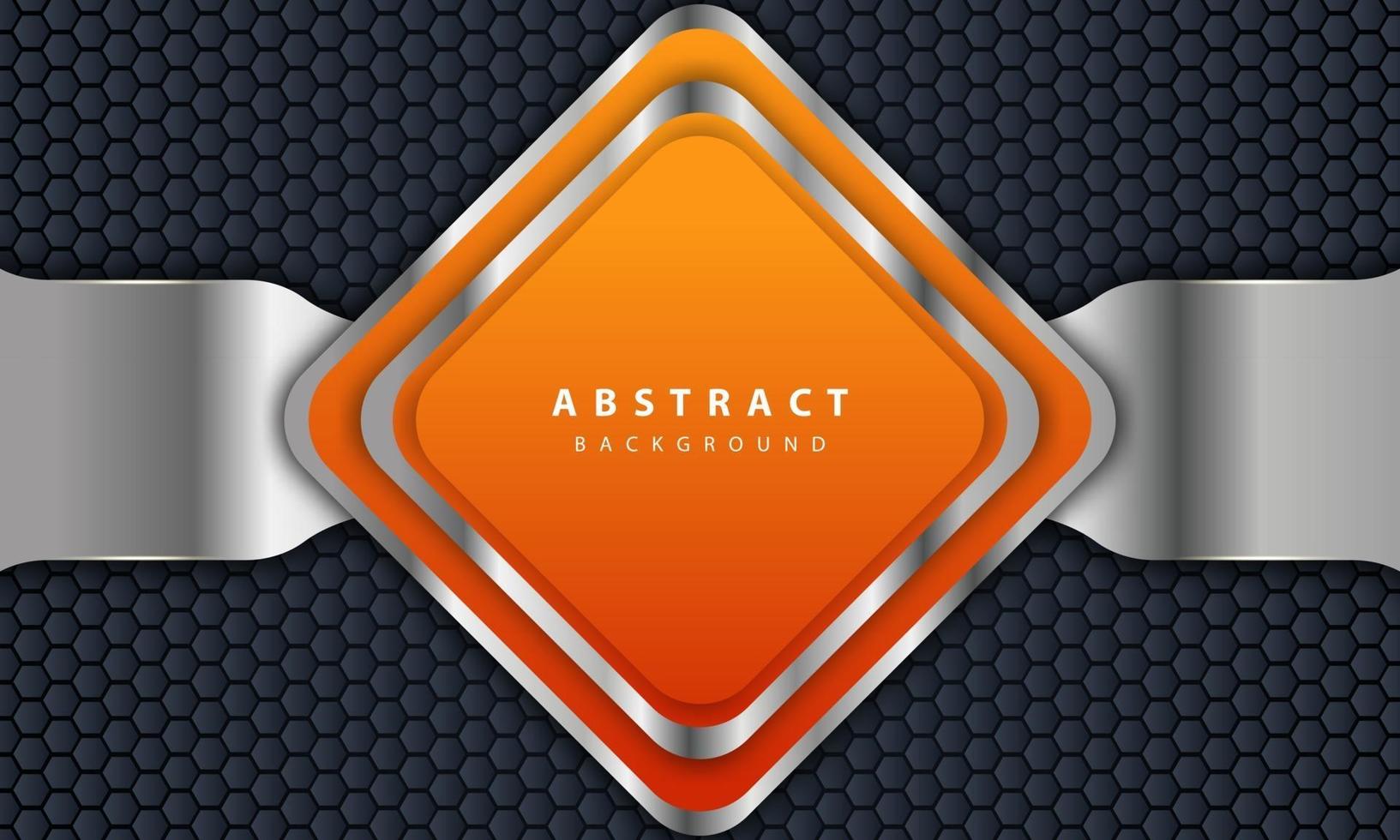 Orange background with 3D style. Rectangle background with a combination of hexagon and silver lines. vector