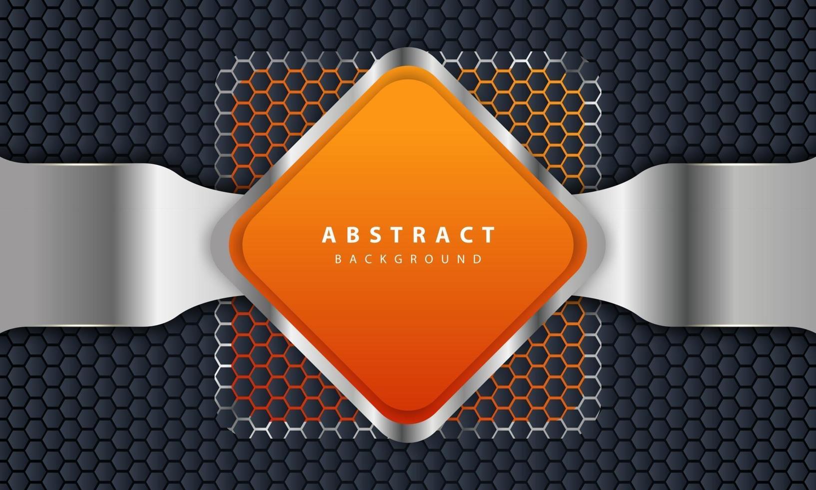 Orange background with 3D style. Rectangle background with a combination of hexagon and silver lines. vector