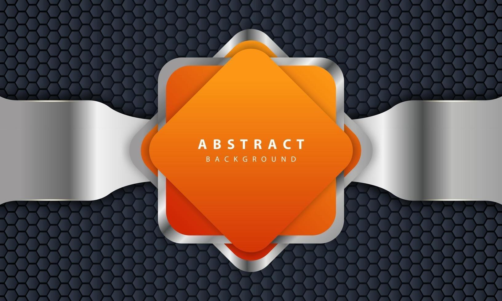 fondo naranja con estilo 3d. fondo rectangular con una combinación de líneas hexagonales y plateadas. vector