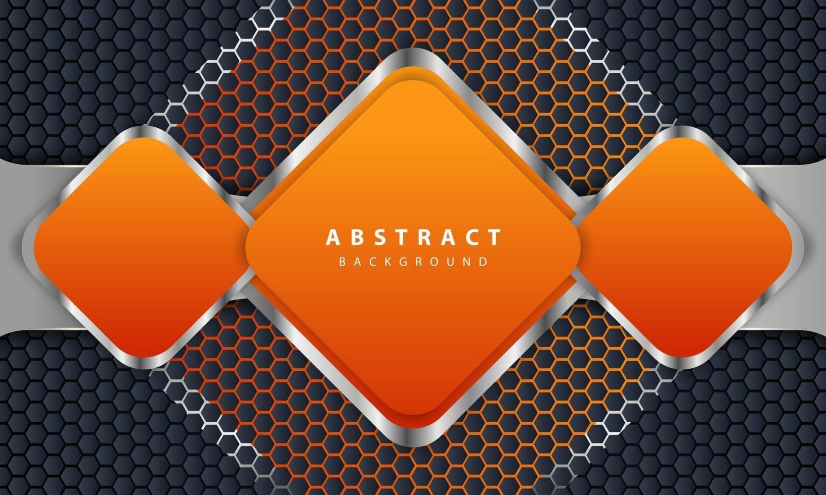 Orange background with 3D style. Rectangle background with a combination of hexagon and silver lines. vector