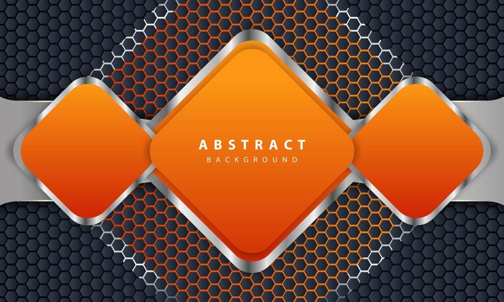 fondo naranja con estilo 3d. fondo rectangular con una combinación de líneas hexagonales y plateadas. vector