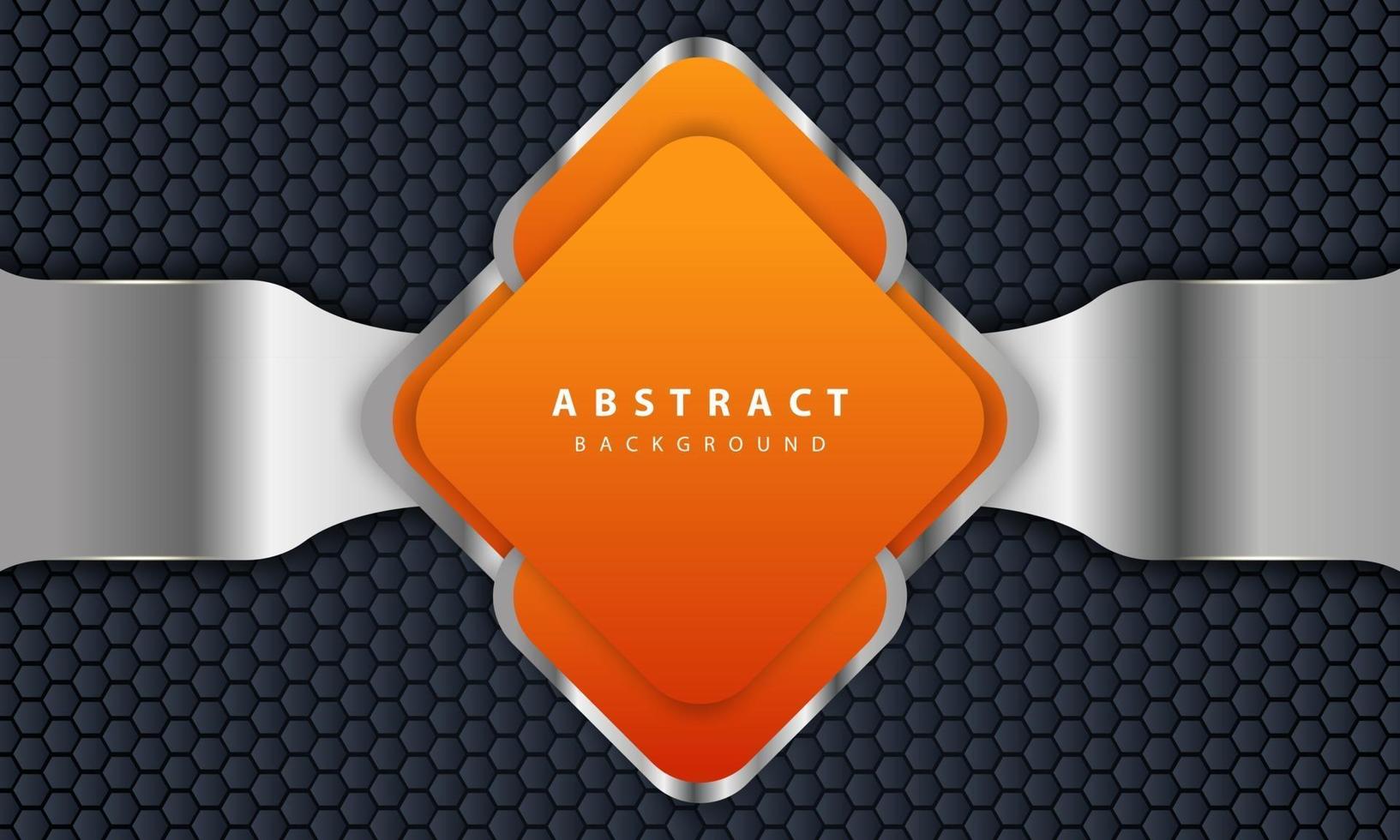 Orange background with 3D style. Rectangle background with a combination of hexagon and silver lines. vector