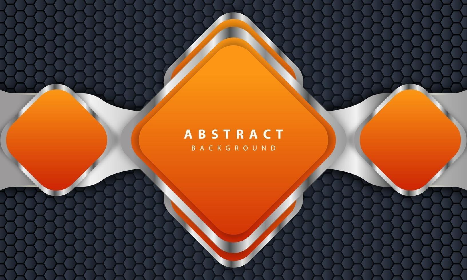Orange background with 3D style. Rectangle background with a combination of hexagon and silver lines. vector
