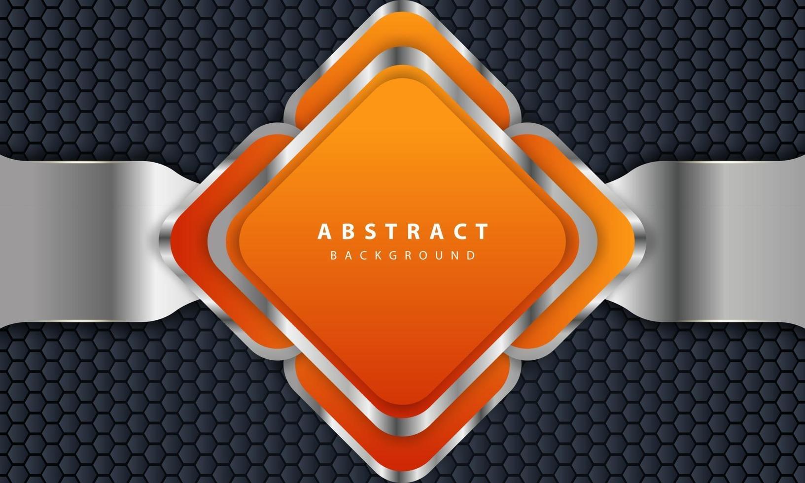 Orange background with 3D style. Rectangle background with a combination of hexagon and silver lines. vector