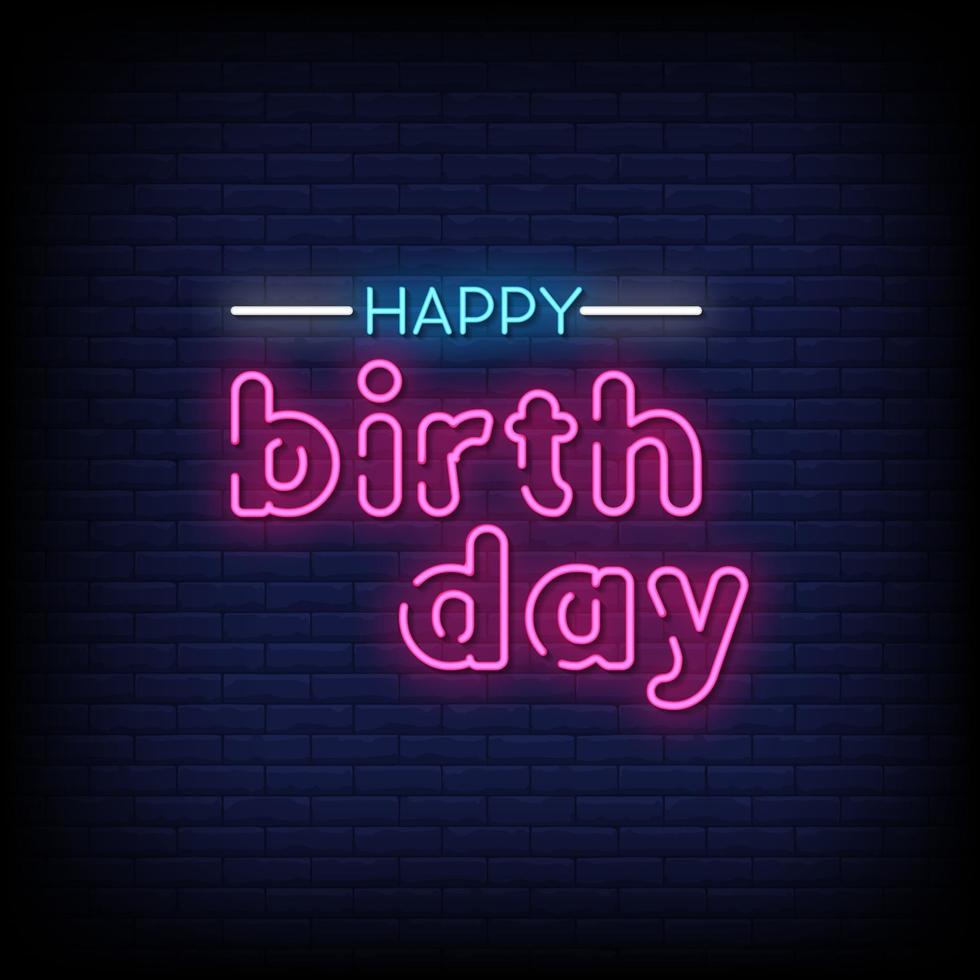 Happy Birthday Neon Signs Style Text Vector