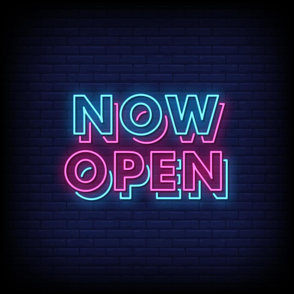 Now Open Neon Signs Style Text Vector