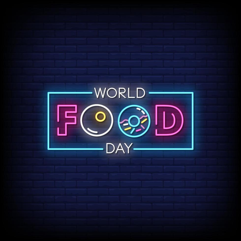 World Food Day Neon Signs Style Text Vector