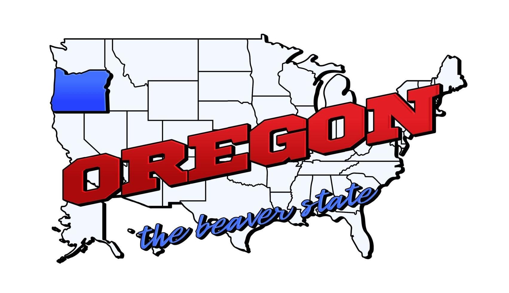 Vector illustration with US Oregon state on American map with lettering