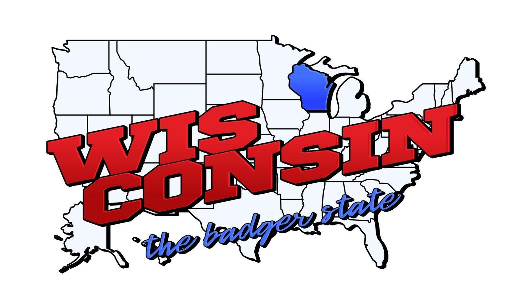 ilustración vectorial con el estado de Wisconsin en el mapa americano con letras vector