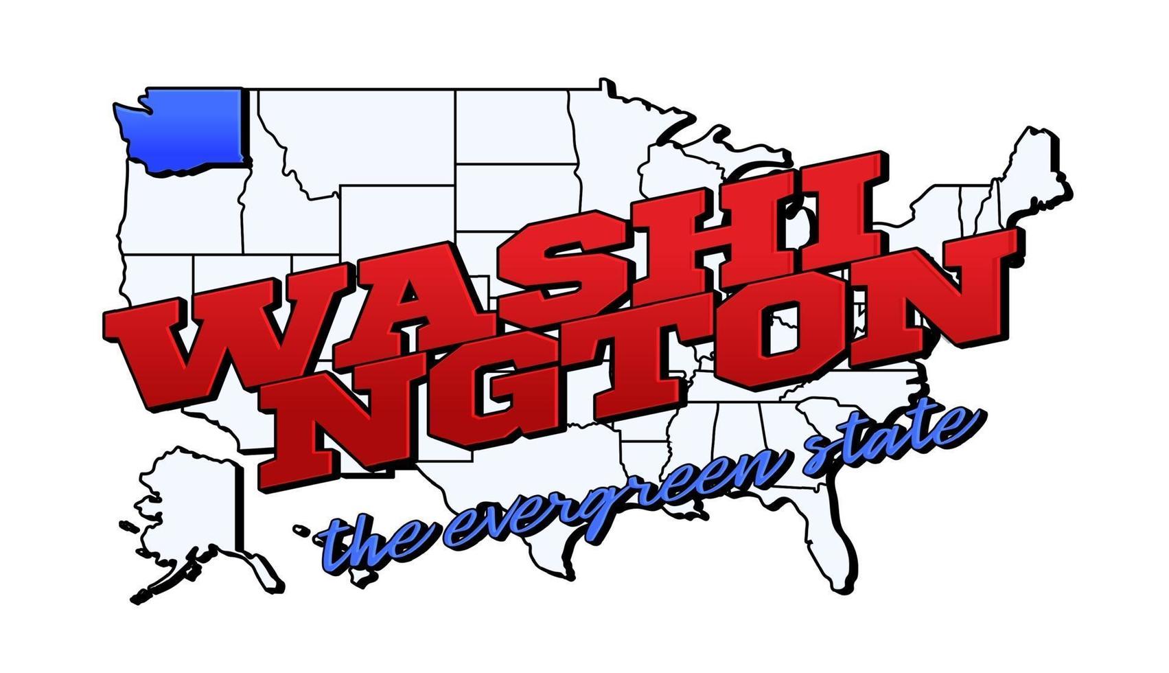 Vector illustration with US Washington state on American map with lettering