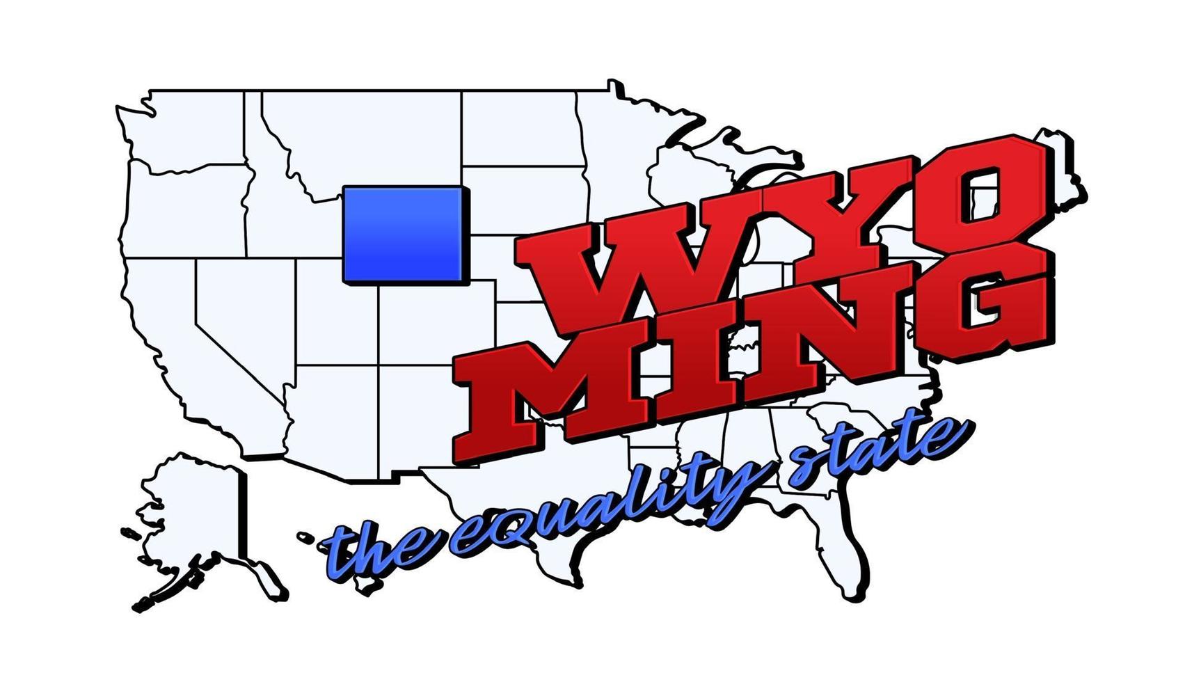 Vector illustration with US Wyoming state on American map with lettering
