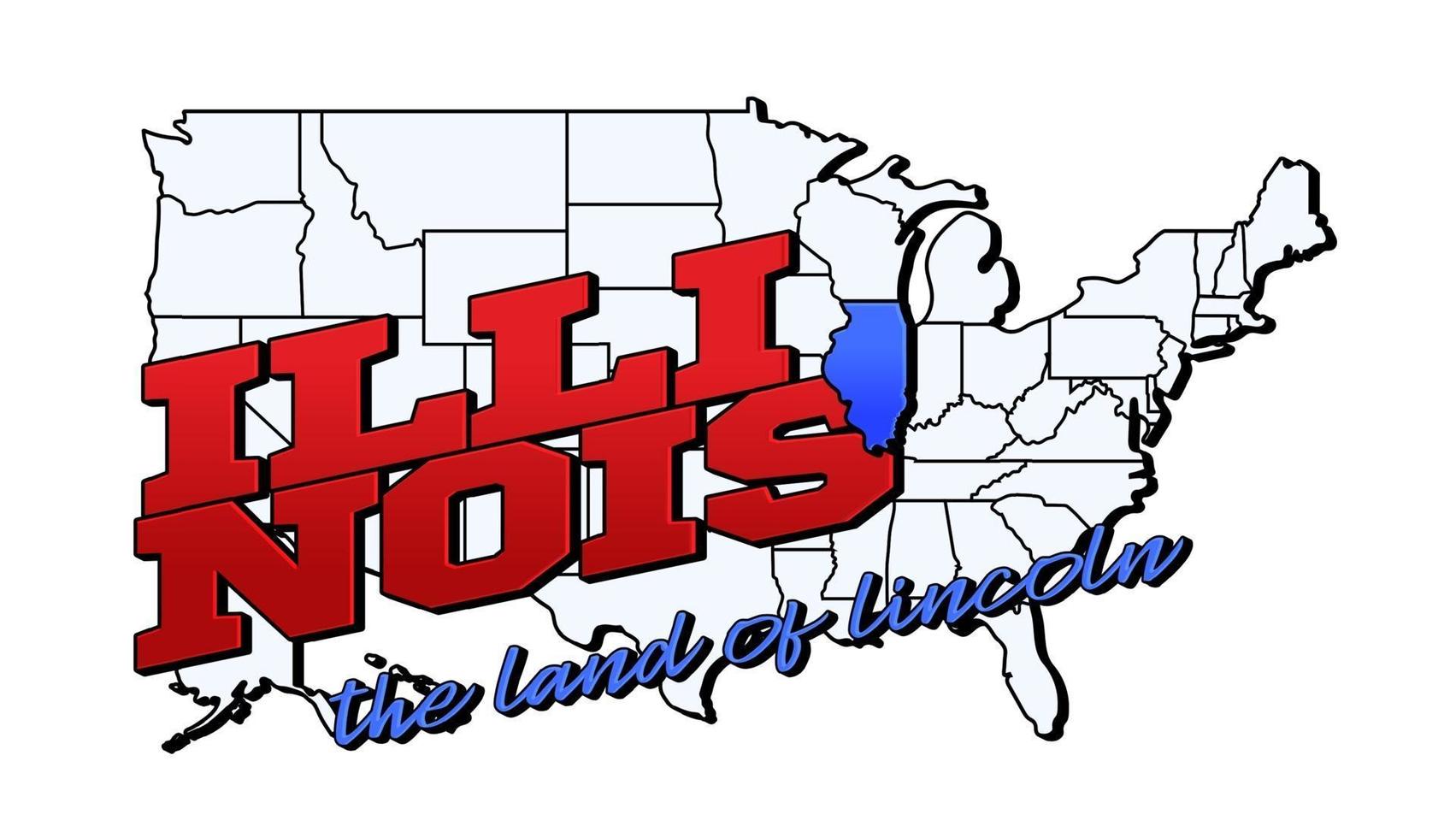 Vector illustration with US Ilinois state on American map with lettering